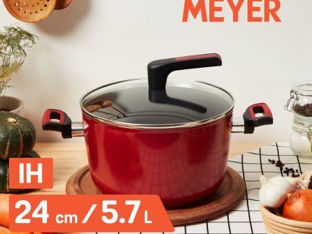 [Meyer] Ih Nonstick 24Cm 5.7L Stockpot With Glass Lid - Forge Red Supply